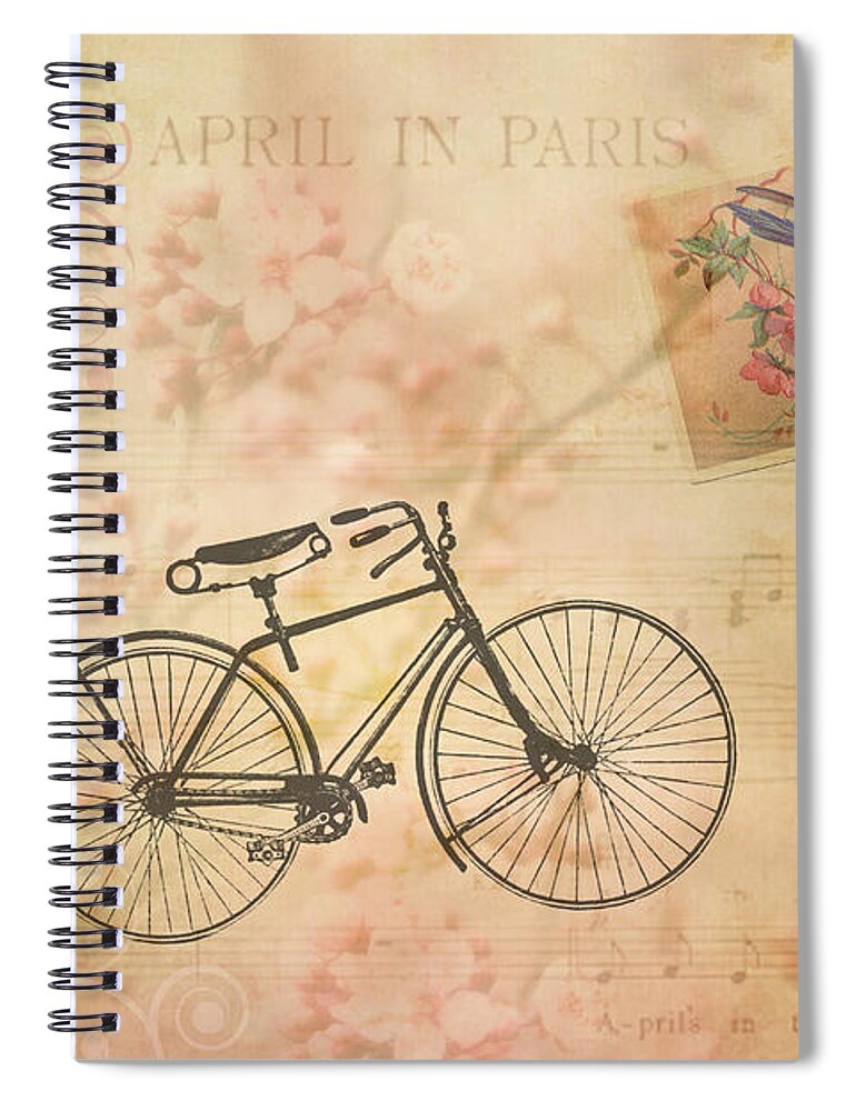 Paris Spiral Notebook featuring the mixed media Vintage April in Paris by Peggy Collins