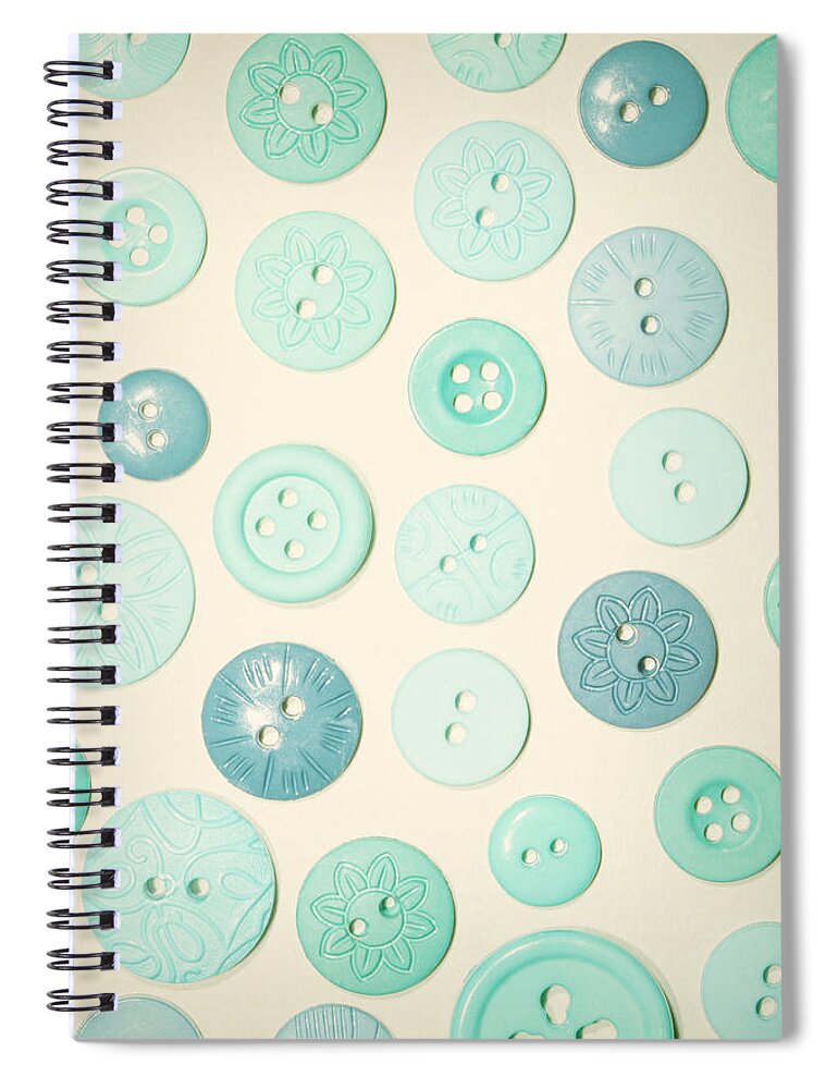 Buttons Spiral Notebook featuring the photograph Vintage Blues Button Love by Sharon Johnstone
