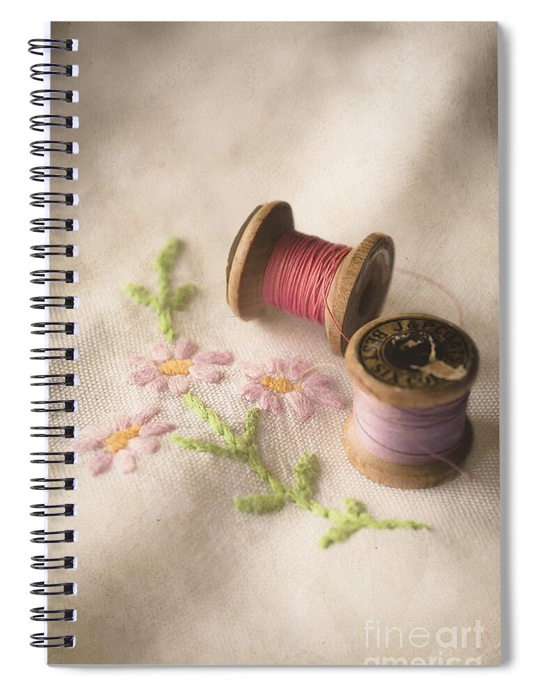 Antique Spiral Notebook featuring the photograph Vintage Cotton Reels by Jan Bickerton
