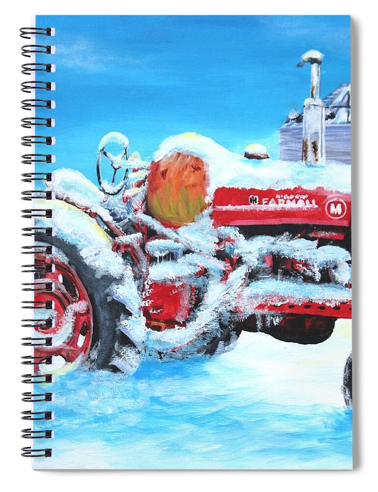 Tractor Spiral Notebook featuring the painting Vintage Farmall Tractor in the Snow by Karl Wagner