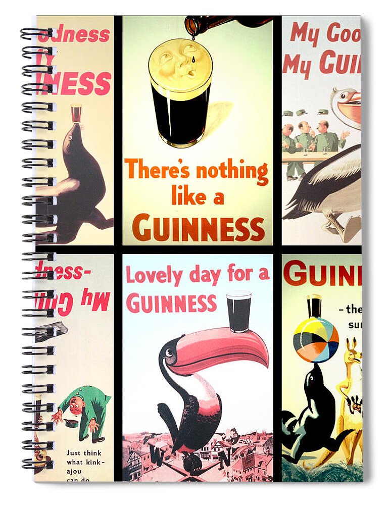 Guinness Collage Spiral Notebook featuring the digital art Vintage Guinness by Georgia Fowler
