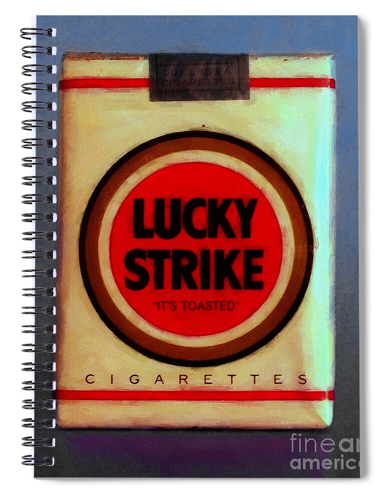 Cigarette Spiral Notebook featuring the photograph Vintage Lucky Strike Cigarette - Painterly - v1 by Wingsdomain Art and Photography