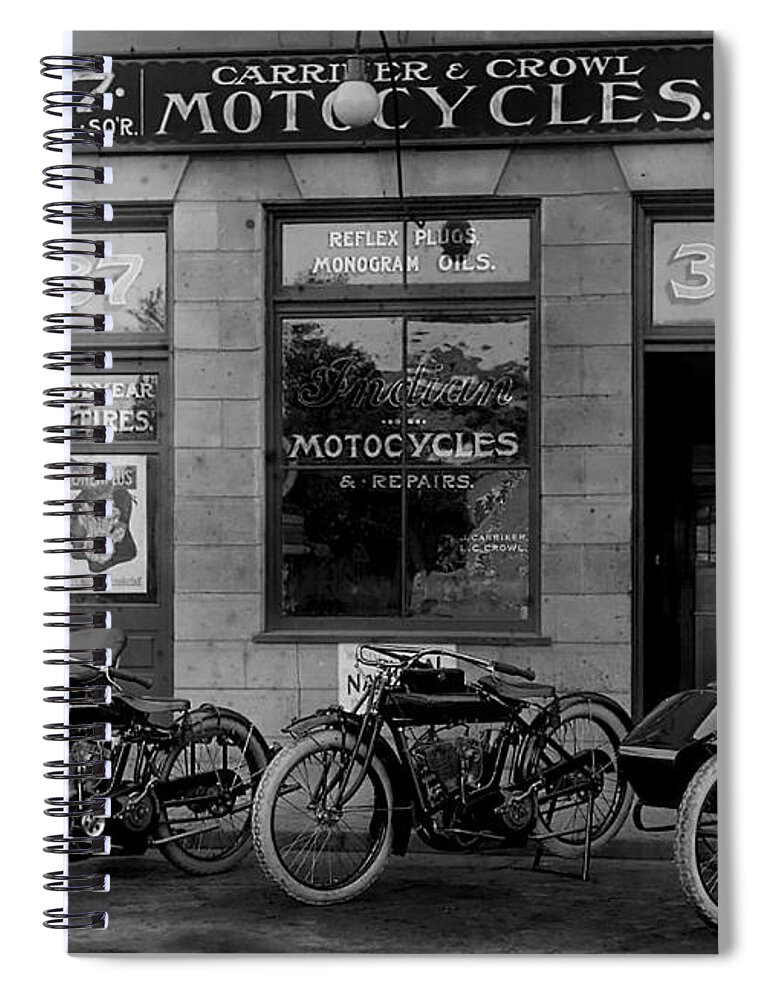 Vintage Motorcycle Dealership Spiral Notebook featuring the photograph Vintage Motorcycle Dealership by Jon Neidert