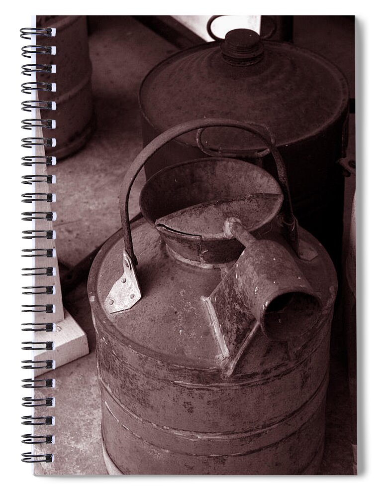 Vintage Photographs Spiral Notebook featuring the photograph Vintage Sepia Galvanized Container by Lesa Fine