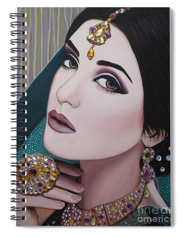 Art Spiral Notebook featuring the painting Viridian Indian Beauty by Malinda Prud'homme