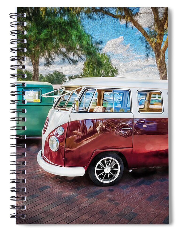 Flatbed Pickup Truck Spiral Notebook featuring the photograph VW Bus Stop 1964 1961 1968 Vans Trucks Painted by Rich Franco