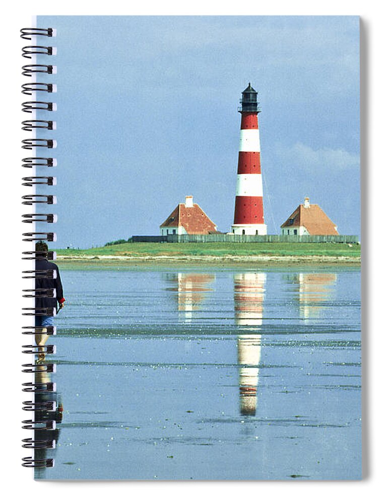 Europe Spiral Notebook featuring the photograph Wadden Sea with Westerhever Lighthouse by Heiko Koehrer-Wagner