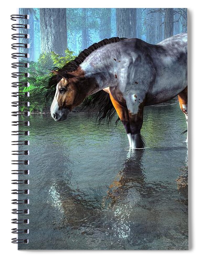 Wading Horse Spiral Notebook featuring the digital art Wading Horse by Daniel Eskridge