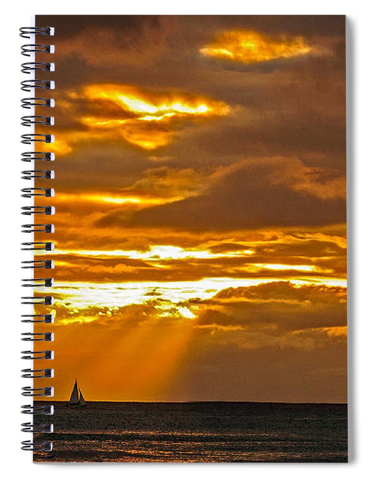 Hawaii Spiral Notebook featuring the photograph Waikiki sun set by John Johnson