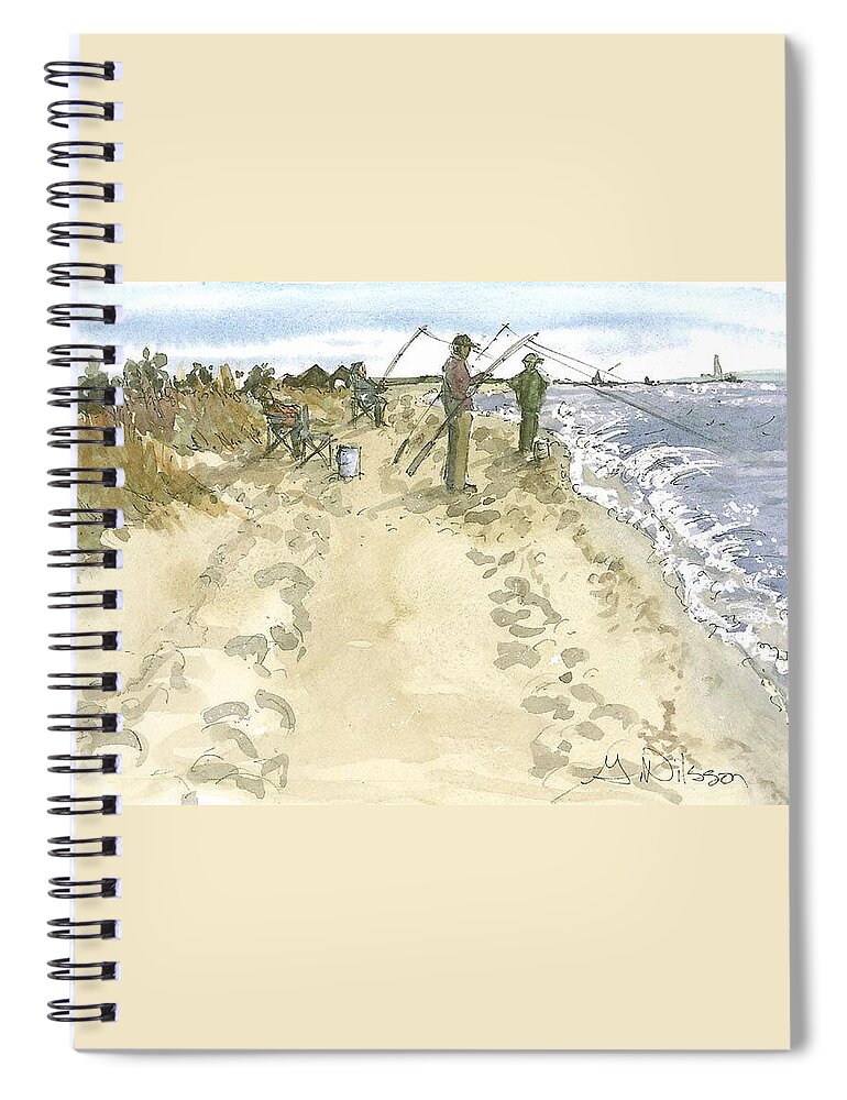 Seascape Spiral Notebook featuring the painting Waiting for a Catch by Gloria Nilsson