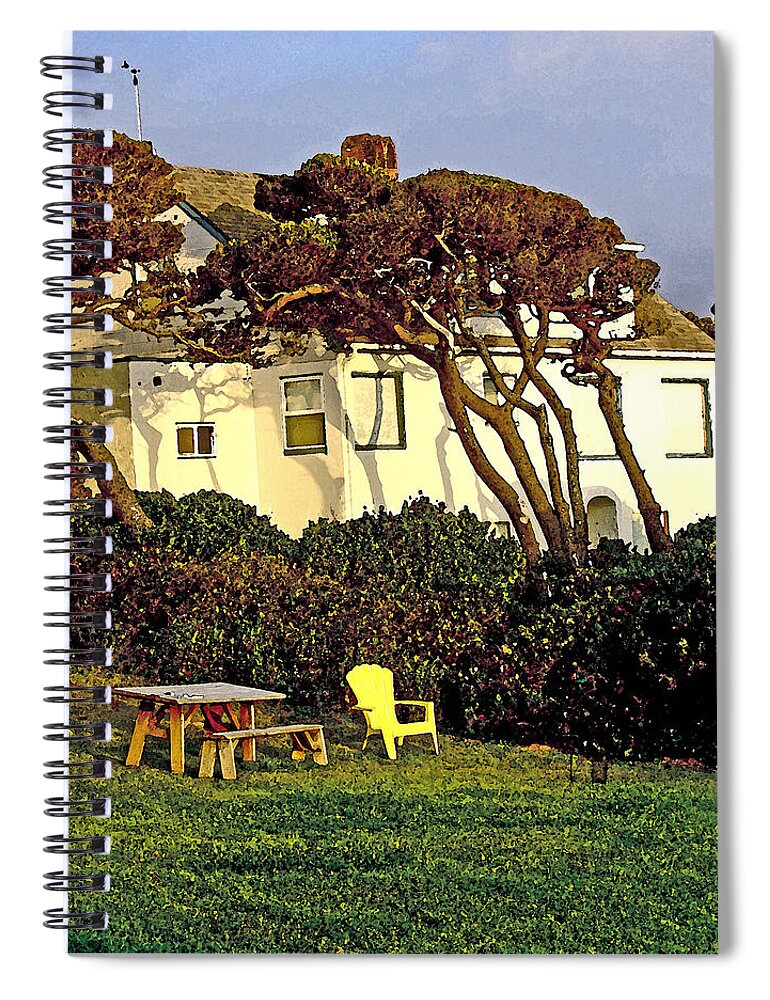 Waldport Spiral Notebook featuring the digital art Waldport Beach House by Gary Olsen-Hasek