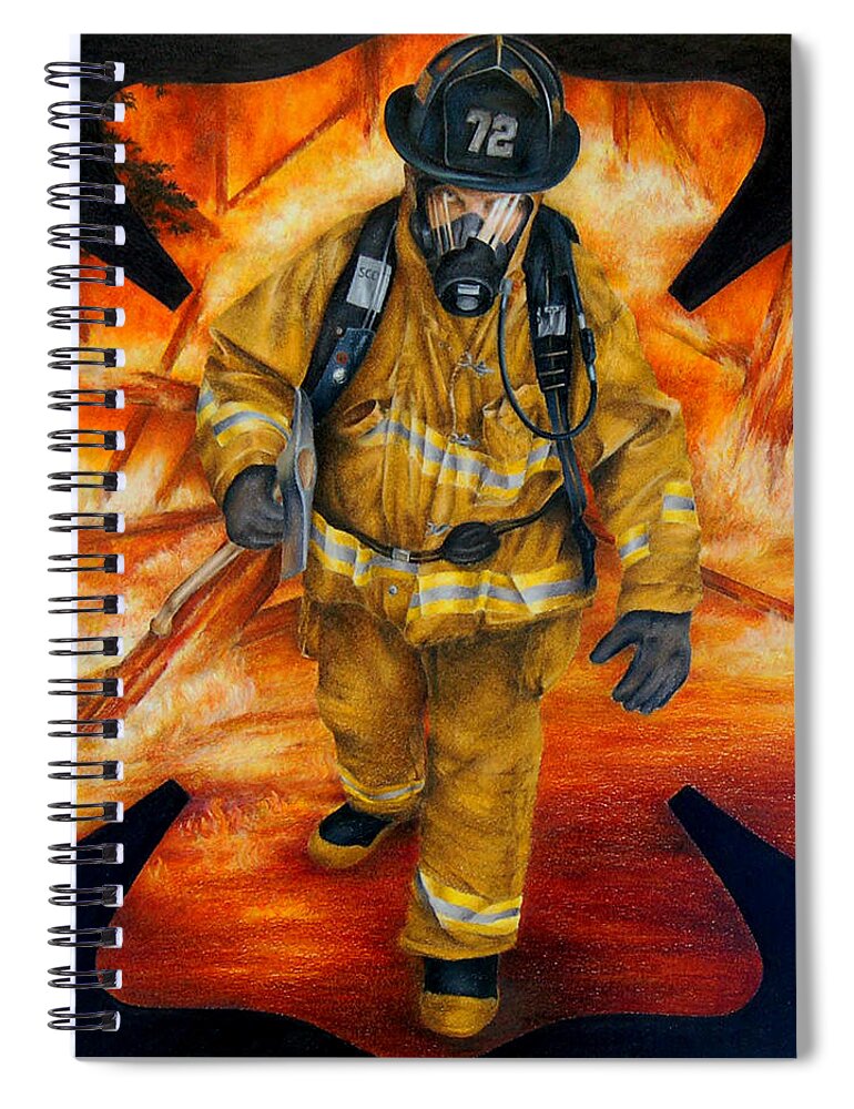 Firefighter Spiral Notebook featuring the drawing Walking Out by Jodi Monroe