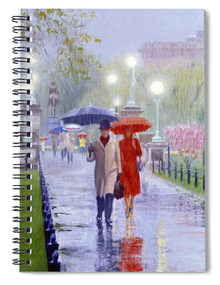 Boston Spiral Notebook featuring the painting Walking to Work by Candace Lovely