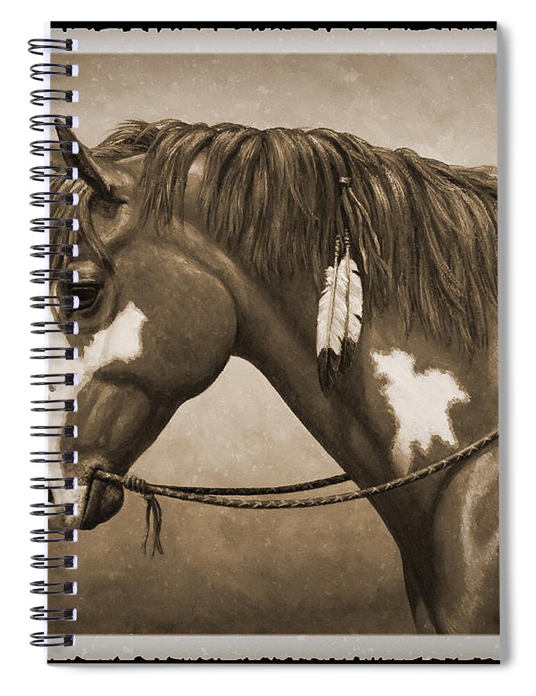 Horse Spiral Notebook featuring the painting War Horse Old Photo FX by Crista Forest