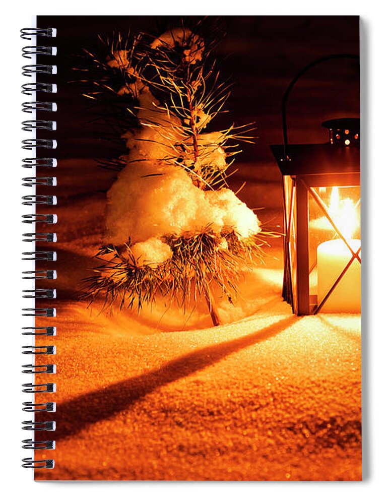 Orange Color Spiral Notebook featuring the photograph Warm Candle Light In The Lantern by Delectus