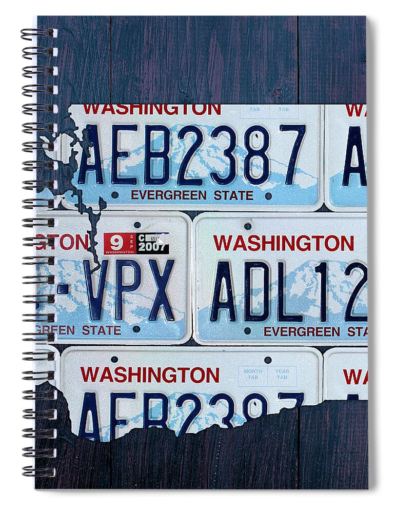 Washington Spiral Notebook featuring the mixed media Washington State License Plate Map Art by Design Turnpike