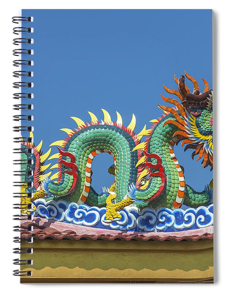 Temple Spiral Notebook featuring the photograph Wat Bang Phueng King Taksin Shrine Dragon Roof DTHB1883 by Gerry Gantt