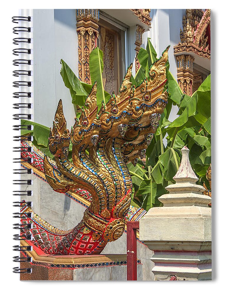 Temple Spiral Notebook featuring the photograph Wat Dokmai Phra Ubosot Stair Naga DTHB1783 by Gerry Gantt