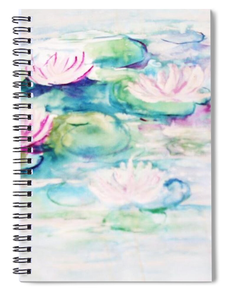 Water Lilies Spiral Notebook featuring the painting Water Lilies by Barbara Anna Cichocka