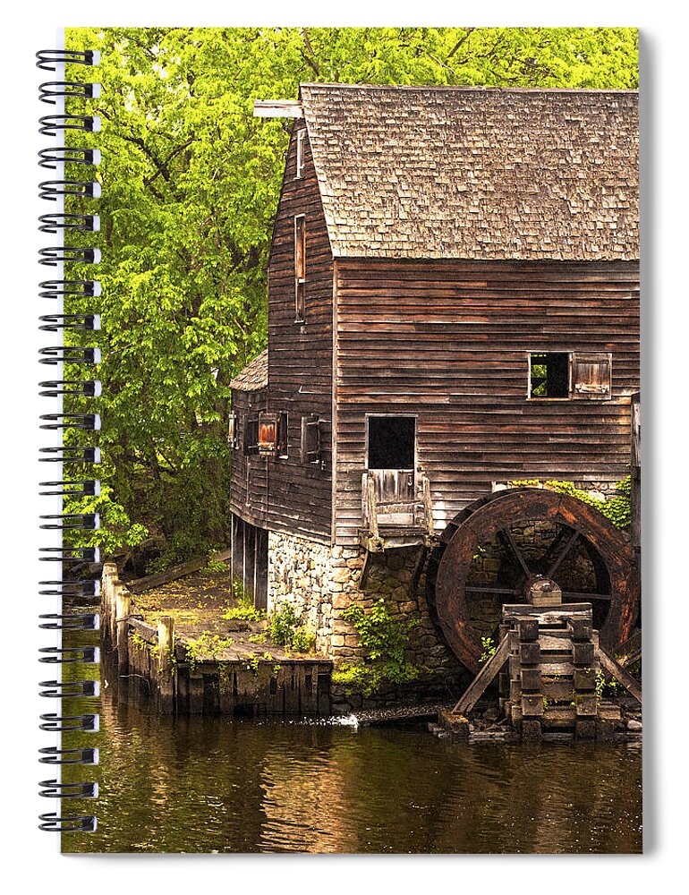 Old Wood Water Wheel Spiral Notebook featuring the photograph Water Wheel at Philipsburg Manor Mill House by Jerry Cowart