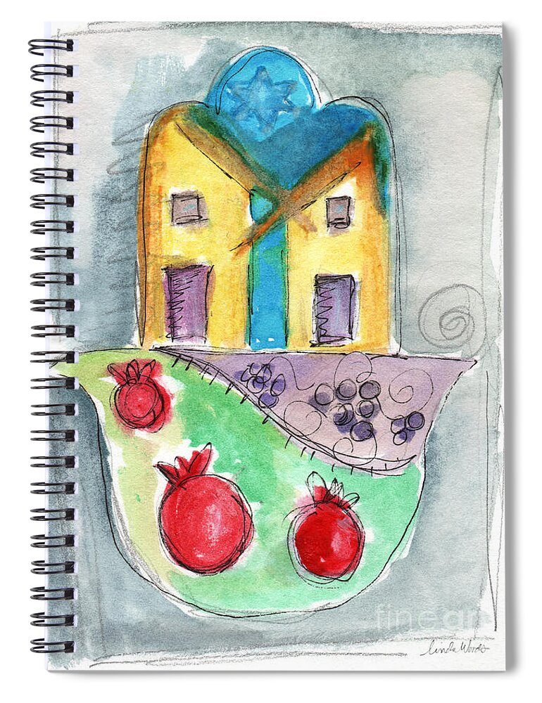 Hamsa Spiral Notebook featuring the painting Watercolor Hamsa by Linda Woods
