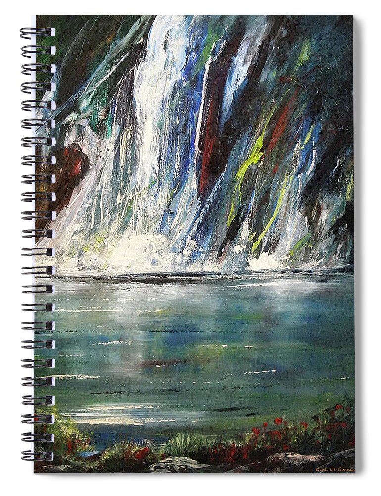 Water Spiral Notebook featuring the painting Waterfall by Gina De Gorna