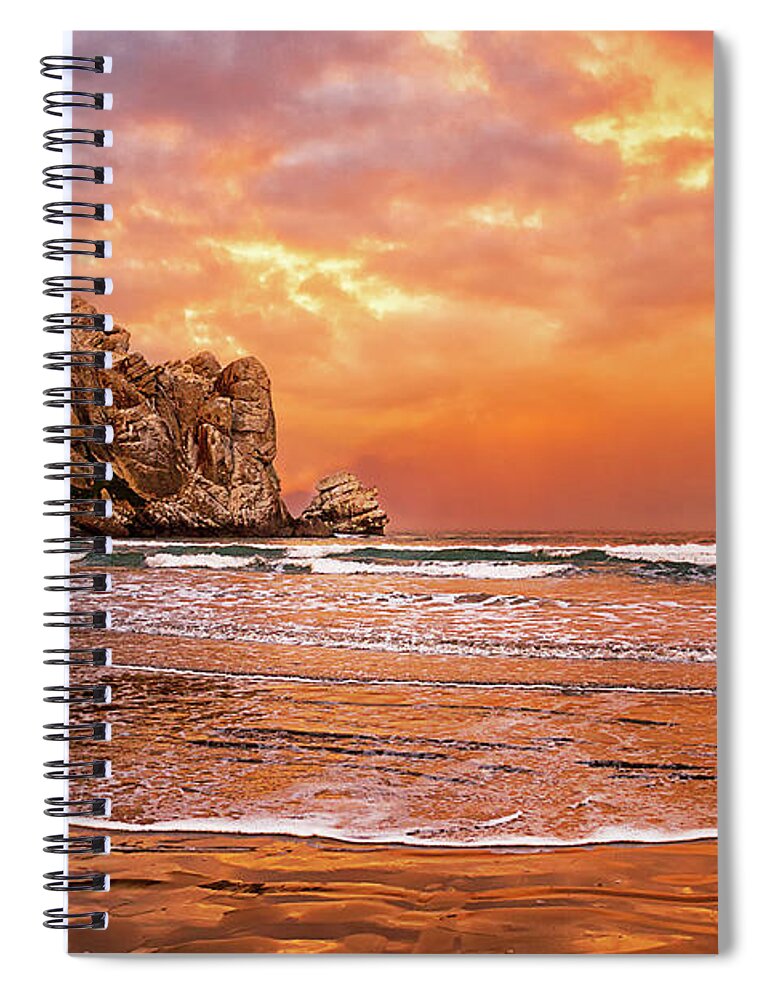 Water's Edge Spiral Notebook featuring the photograph Waves Breaking On Beach At Sunrise by Alice Cahill
