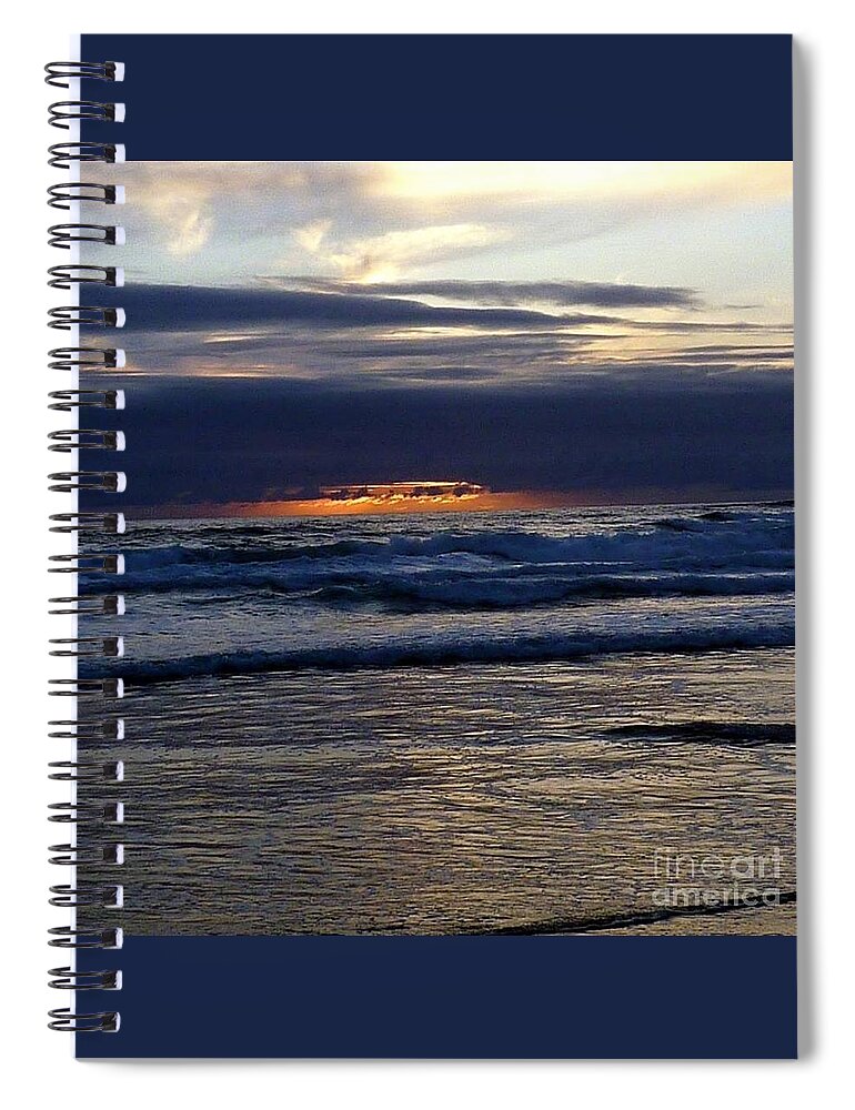 Scenic Sunset At Oregon Coast Spiral Notebook featuring the photograph Waves of Red Sky Sunset by Susan Garren