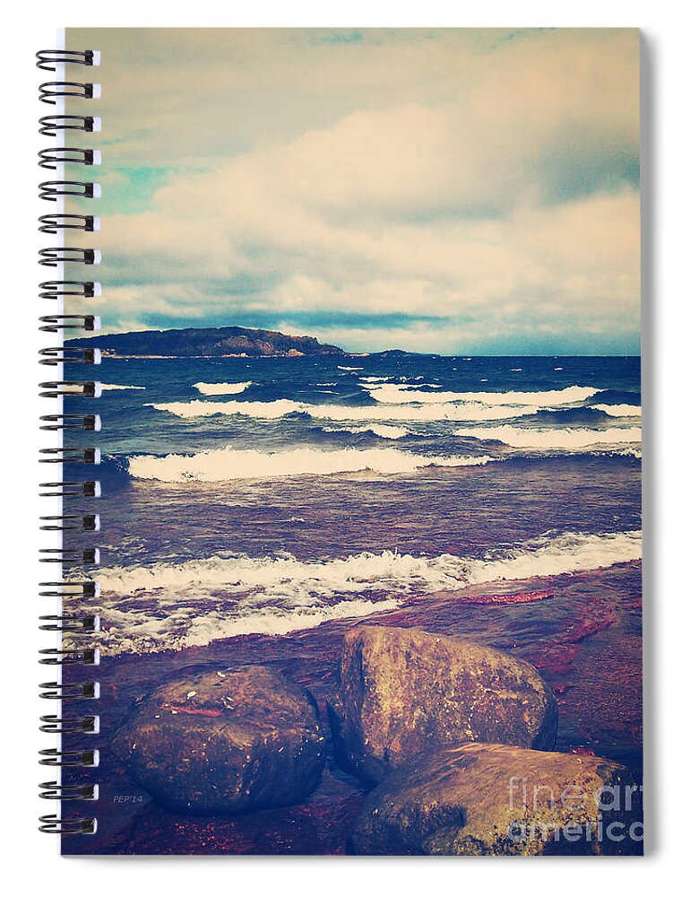 Lake Superior Spiral Notebook featuring the digital art Waves On Lake Superior by Phil Perkins