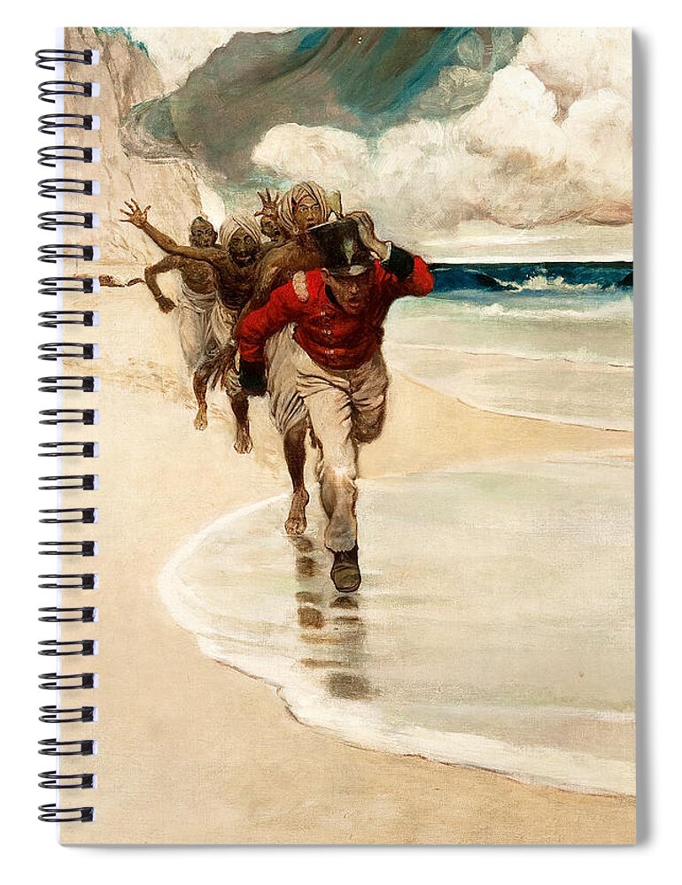 Howard Pyle Spiral Notebook featuring the painting We Started to Run back to the Raft for Our Live by Howard Pyle