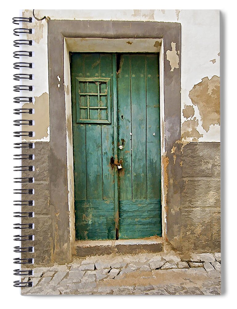Canvas Spiral Notebook featuring the photograph Weathered Green Door of Serpa by David Letts