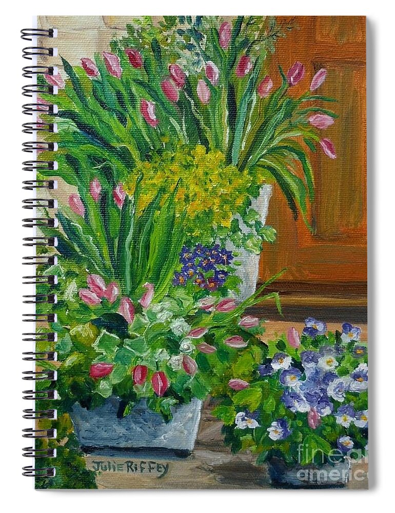 Potted Plants Spiral Notebook featuring the painting Welcome Home by Julie Brugh Riffey