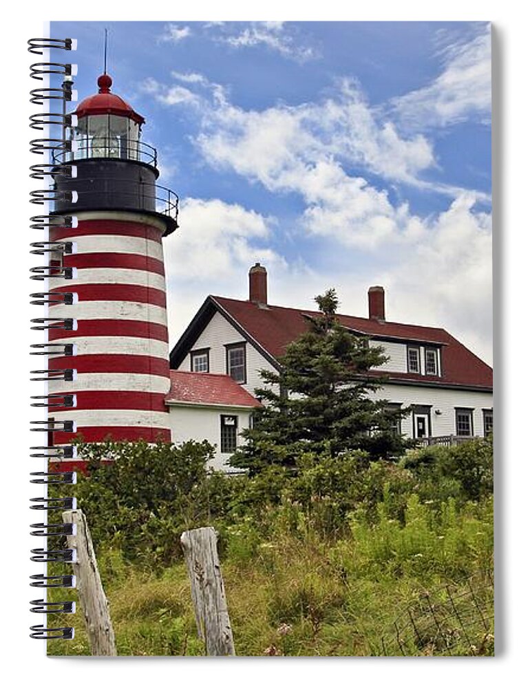 Maine Spiral Notebook featuring the photograph West Quoddy Head Light by Karin Pinkham