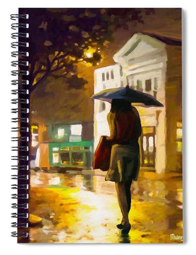 Night Spiral Notebook featuring the painting Wet Night by Anthony Mwangi
