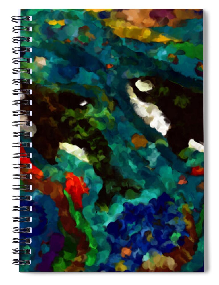 Orcas Spiral Notebook featuring the painting Whales At Sea - Orcas - Abstract Ink Painting by Marie Jamieson