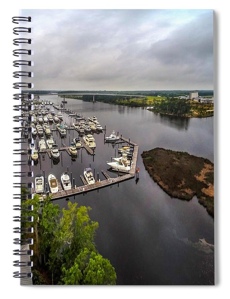 Palm Spiral Notebook featuring the digital art Wharf Marina East Side by Michael Thomas