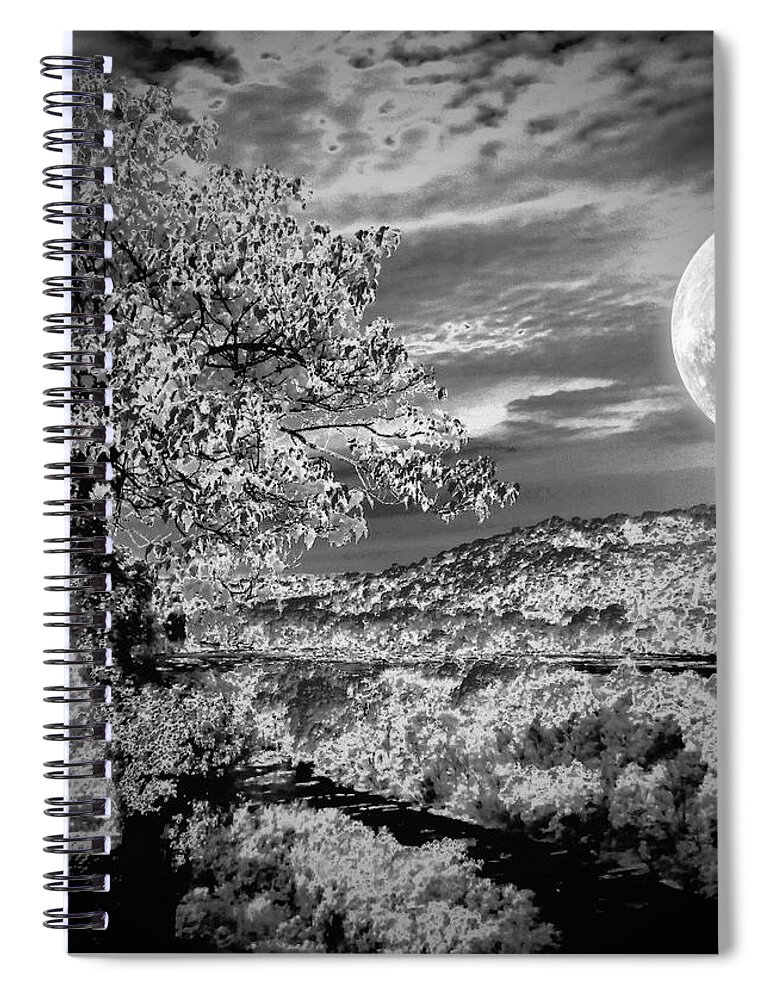 Black And White Spiral Notebook featuring the photograph When the moon comes over da mountain by Robert McCubbin