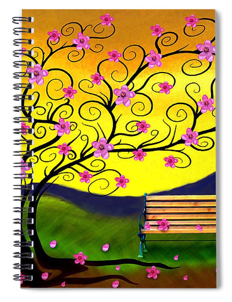 Cherry Blossom Tree Spiral Notebook featuring the digital art Whimsy Cherry Blossom Tree-2 by Nina Bradica