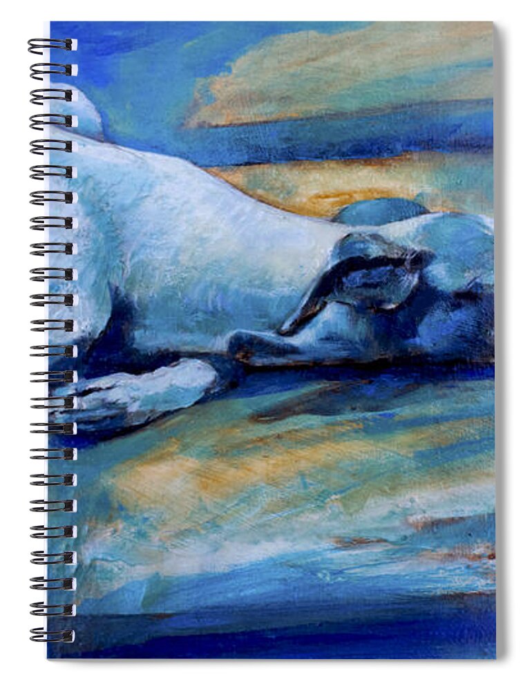 Dog Spiral Notebook featuring the painting Whippet-Effects of gravity-6 by Derrick Higgins