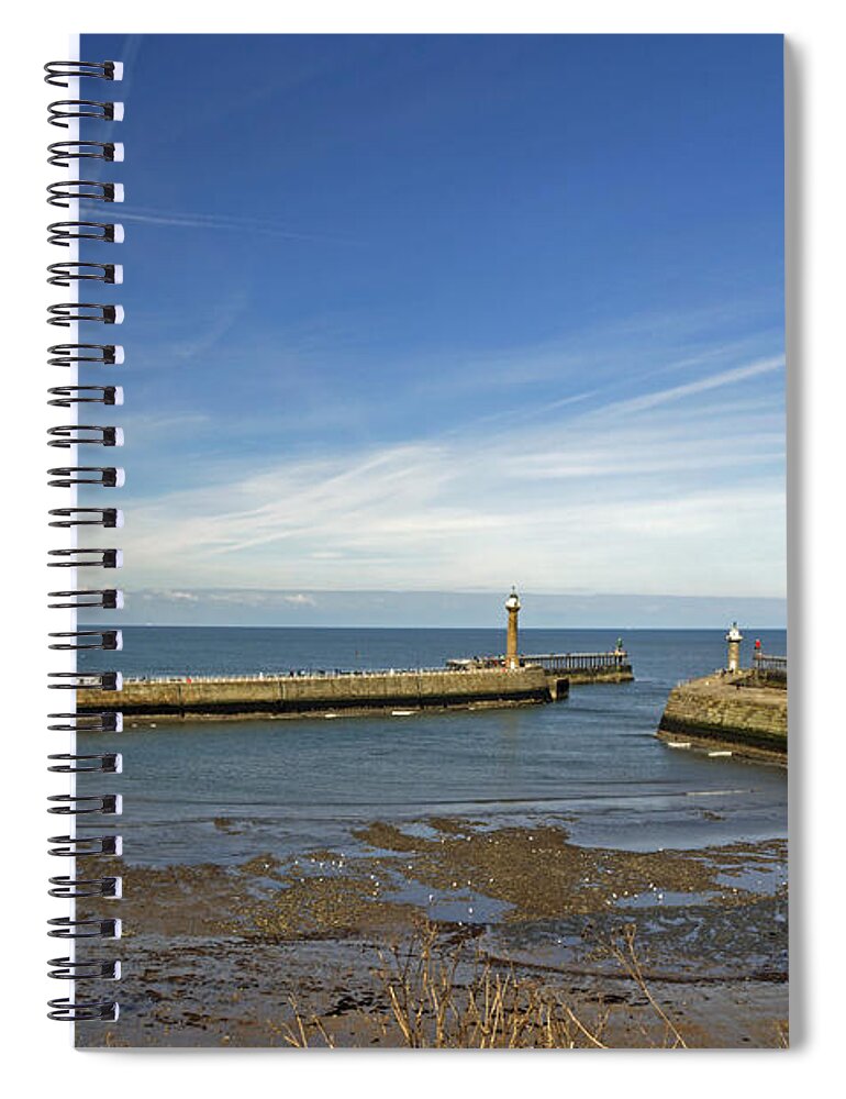 Britain Spiral Notebook featuring the photograph Whitby Piers from Tate Hill by Rod Johnson