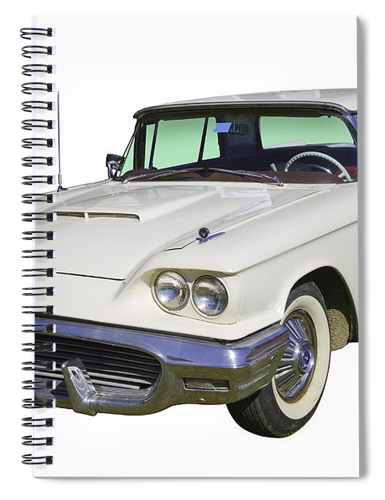 1958 Ford Thunderbird Spiral Notebook featuring the photograph White 1958 Ford Thunderbird Classic Car by Keith Webber Jr
