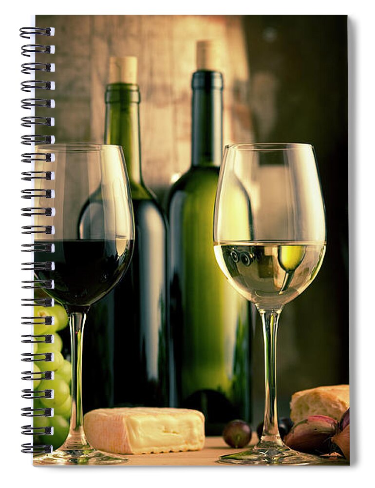 Cheese Spiral Notebook featuring the photograph White And Red Wine In A French Style by Kontrast-fotodesign