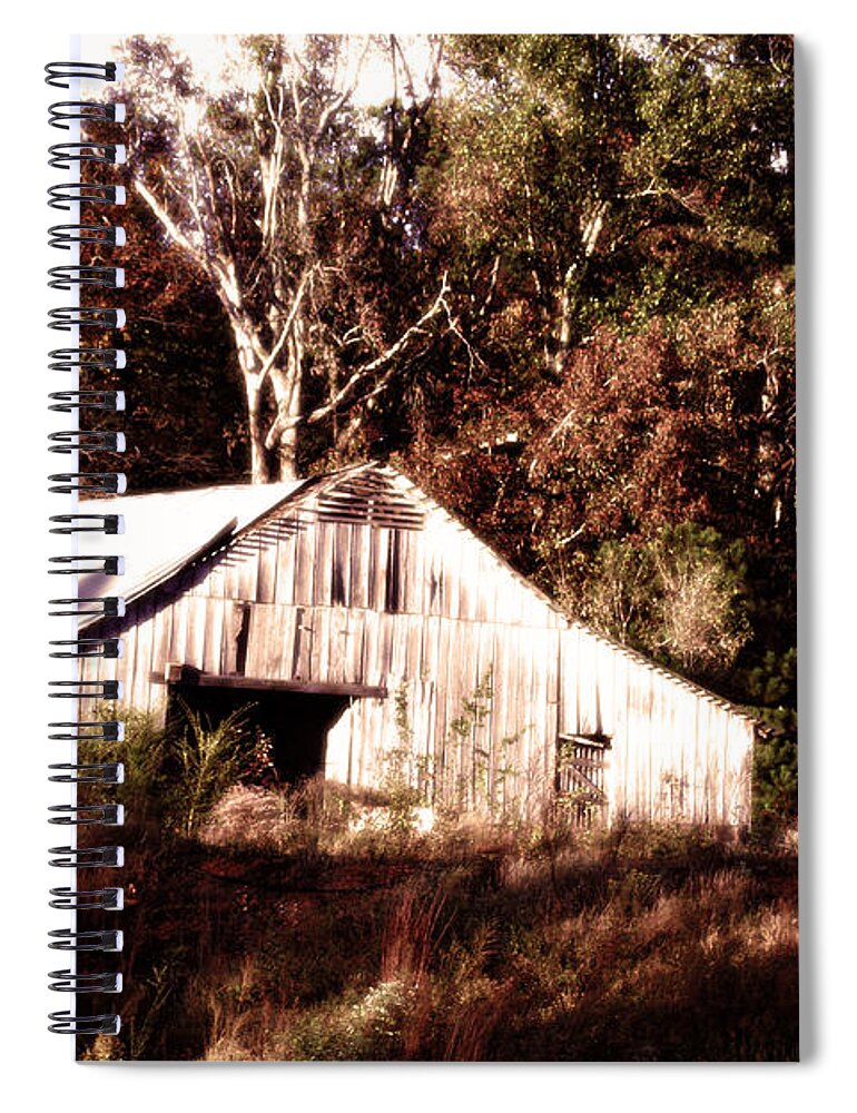 Hdr Photography Spiral Notebook featuring the photograph White Barn in Autumn by Lesa Fine