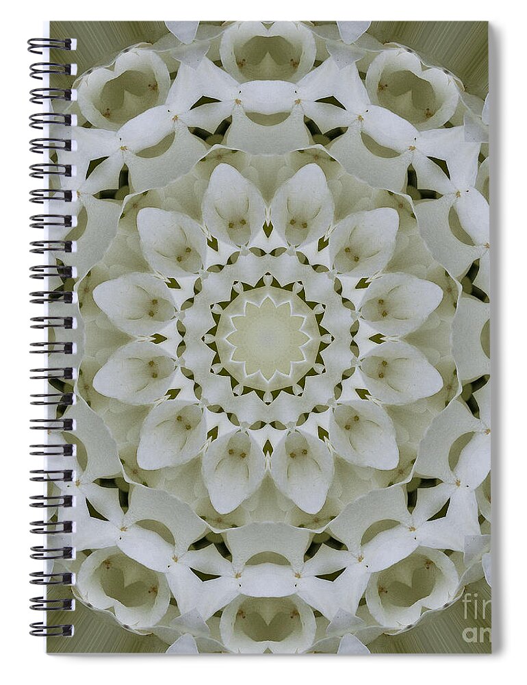 Mandala Spiral Notebook featuring the photograph White floral Mandala 4 by Carrie Cranwill