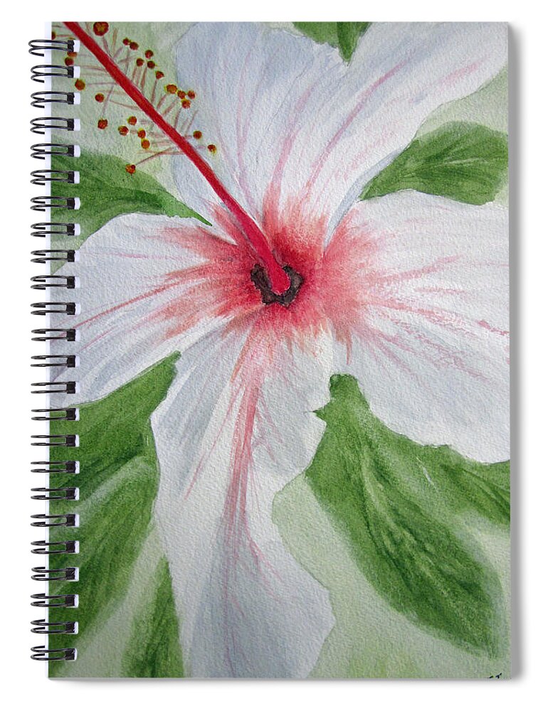 Floral Spiral Notebook featuring the painting White Hibiscus Flower by Elvira Ingram