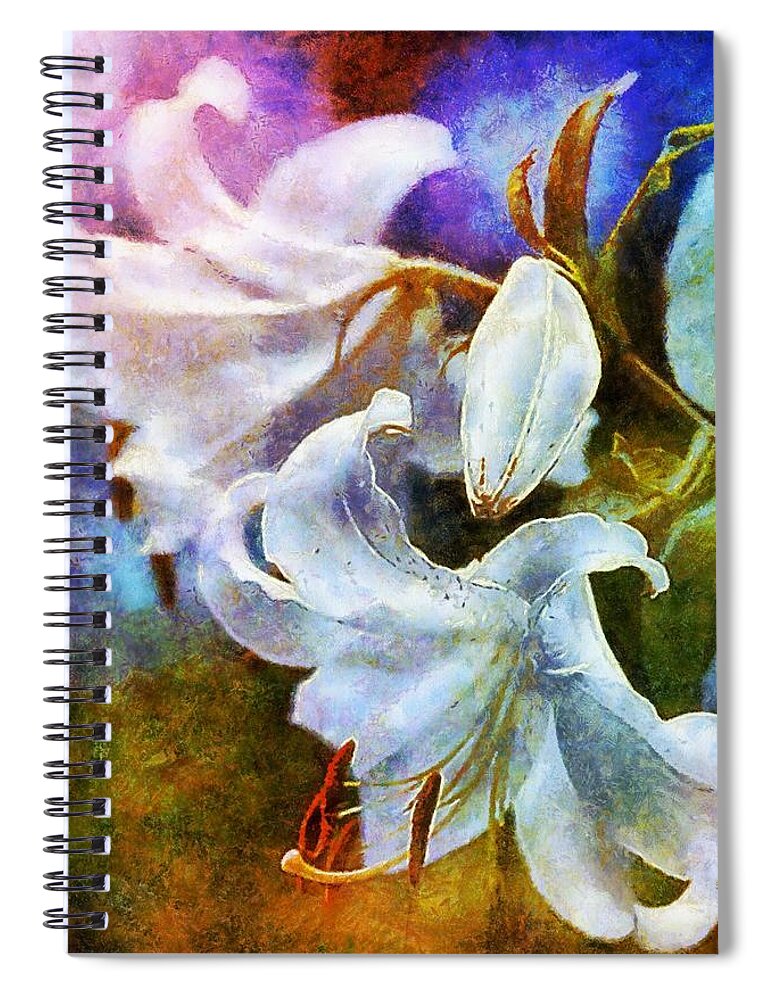 Lily Spiral Notebook featuring the painting White Lily - colorful edition by Lilia D