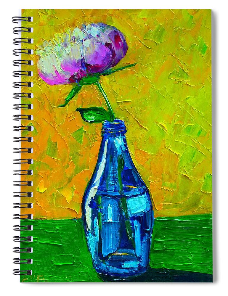 Floral Spiral Notebook featuring the painting White Peony Into A Blue Bottle by Ana Maria Edulescu