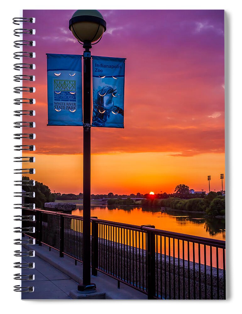 Indiana Spiral Notebook featuring the photograph White River Sunset by Ron Pate