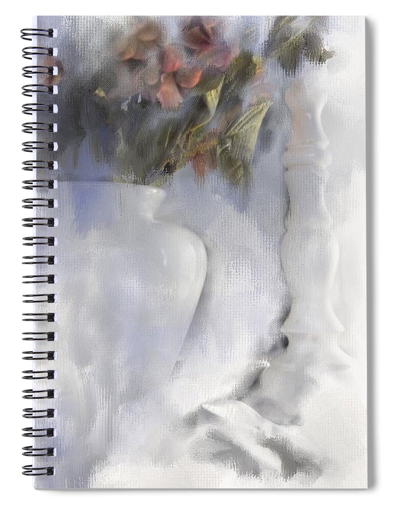 Evie Spiral Notebook featuring the photograph White Still Life Vase and Candlestick by Evie Carrier