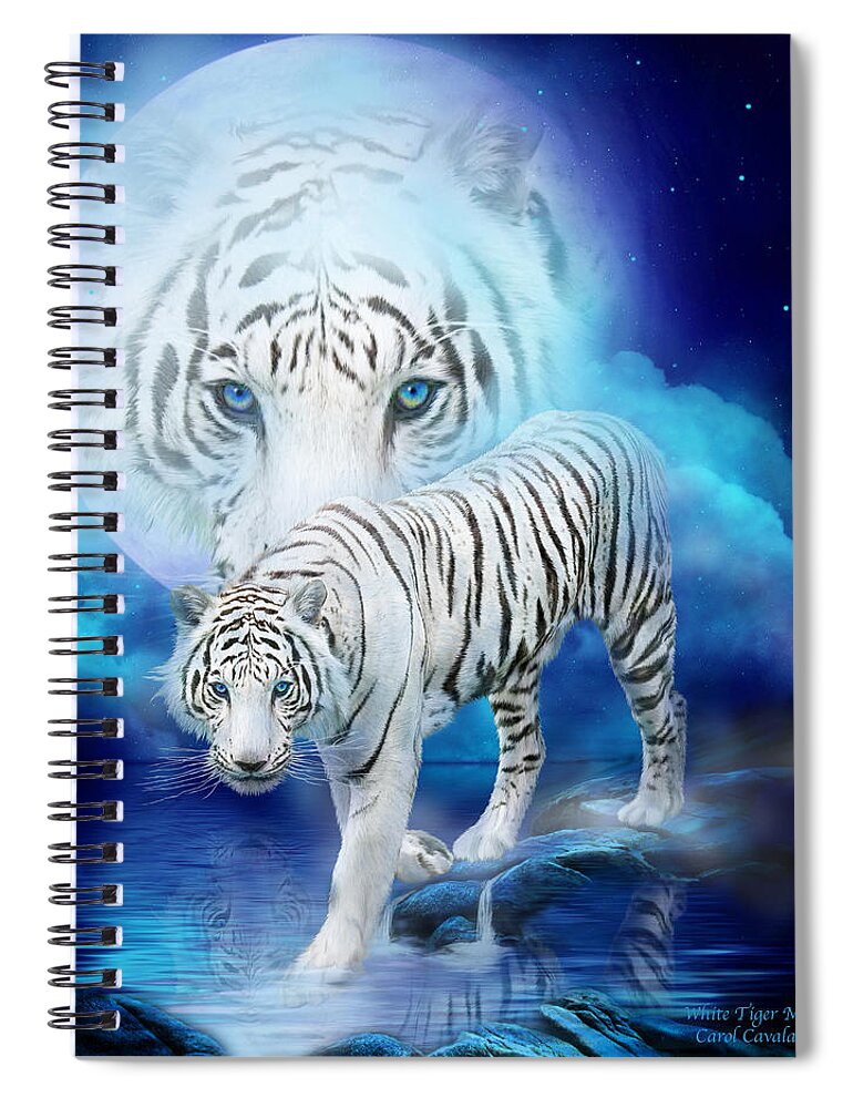 White Tiger Spiral Notebook featuring the mixed media White Tiger Moon by Carol Cavalaris